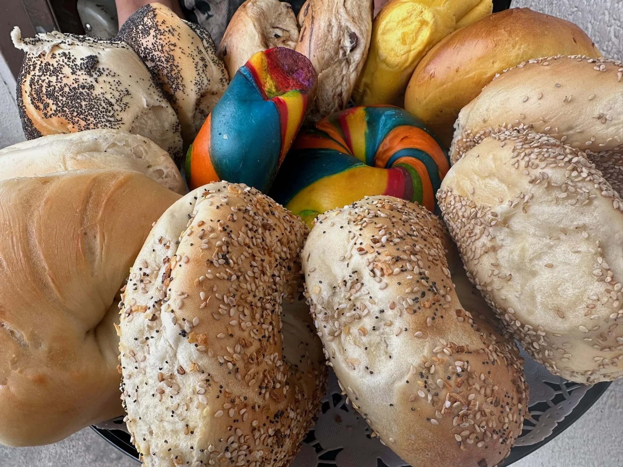 Fresh bagels in basket