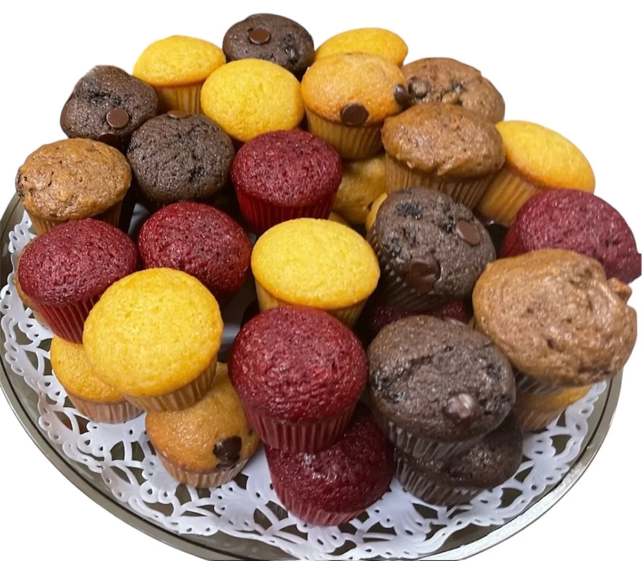 Mini Muffin Platter — a tray of mini muffins in every flavor