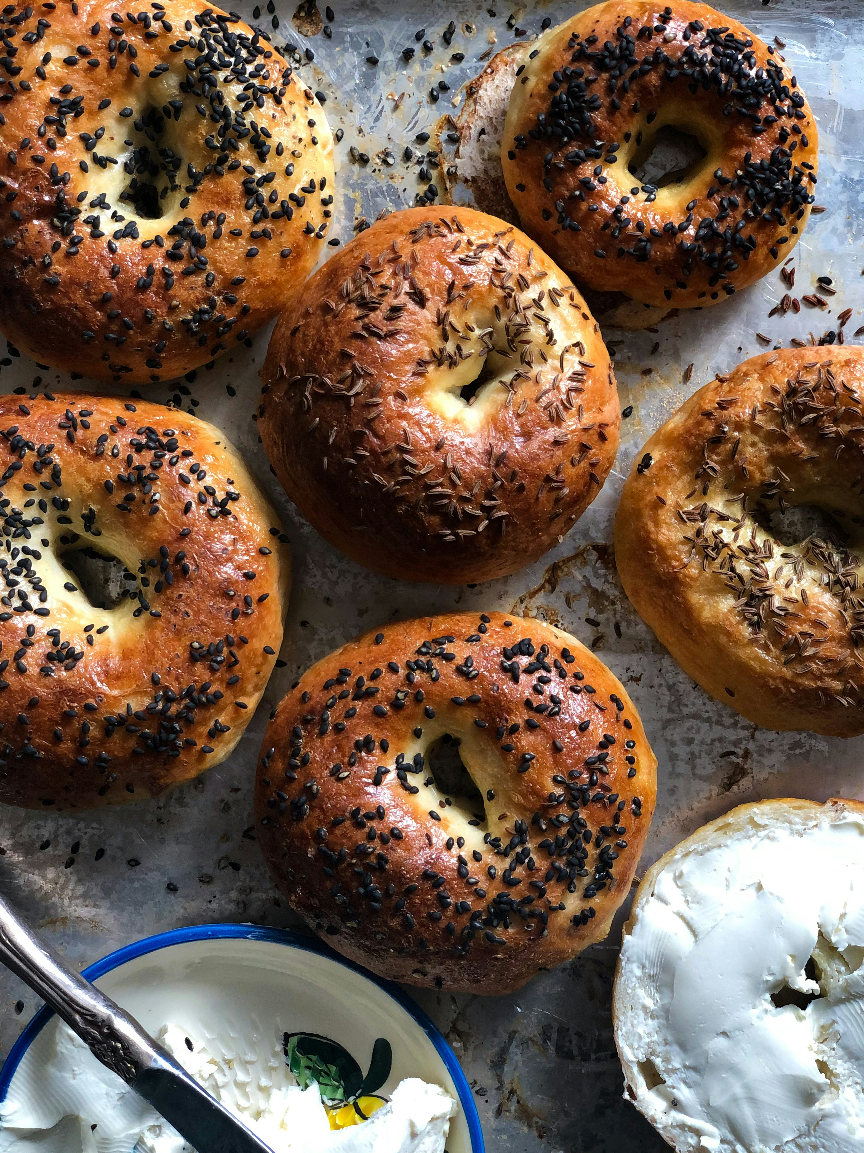 Fresh bagels with cream cheese